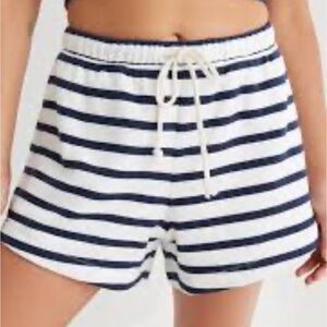 Aerie High Waisted Restart Short in White & Navy Stripe Size XL